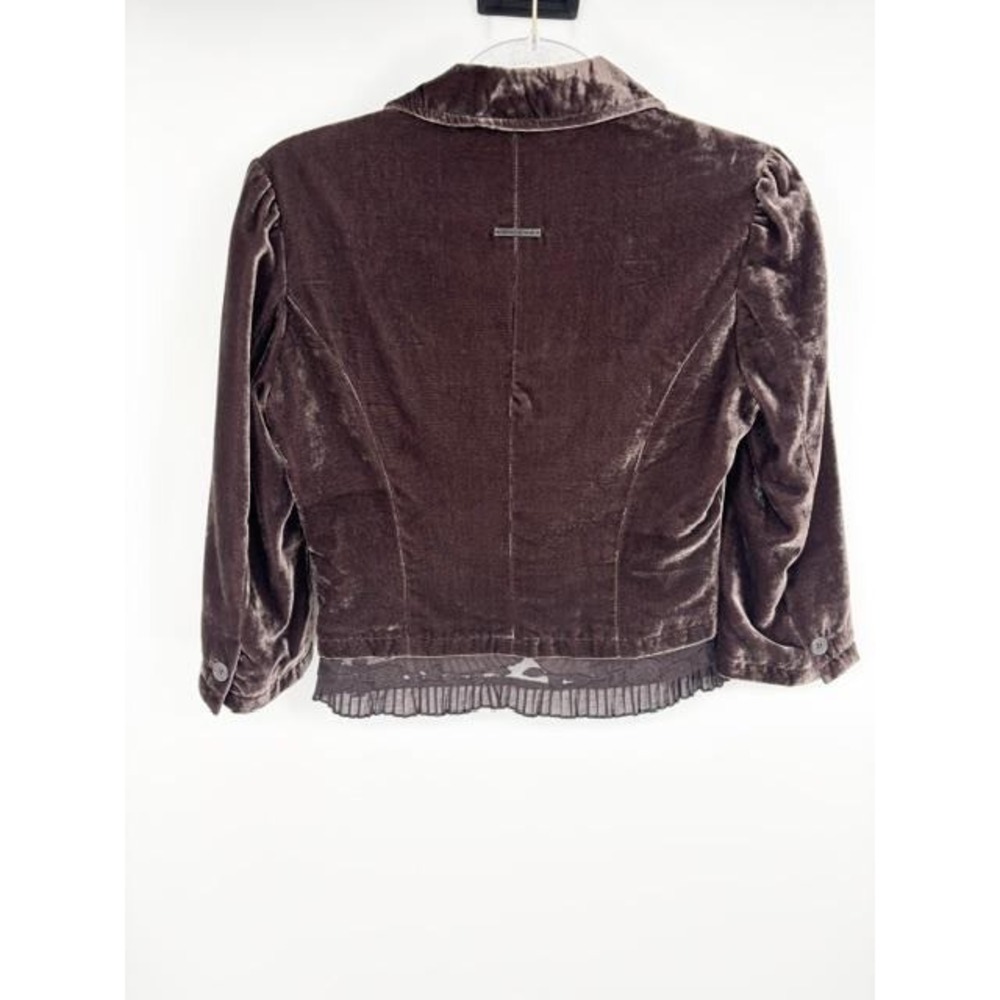 Vintage Y2K Velvet Lace Trim Blazer‎ Cropped Ruffle Dark Fairy Whimsigoth DKNY - Picture 5 of 8